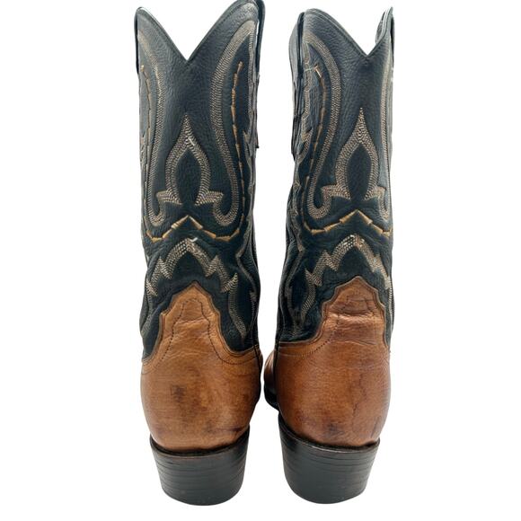 VINTAGE LUCCHESE 2000 Men’s Two Tone Cowboy Western Boots 10 Black Tan Leather main image 6